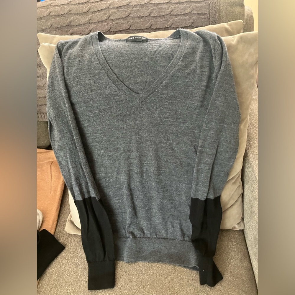 Women’s Gray and Black V-Neck Sweater